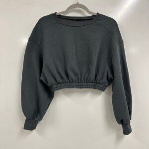 0501 Zara Cropped Sweatshirt Women’s Charcoal Gray Elastic Hem Pullover Size M